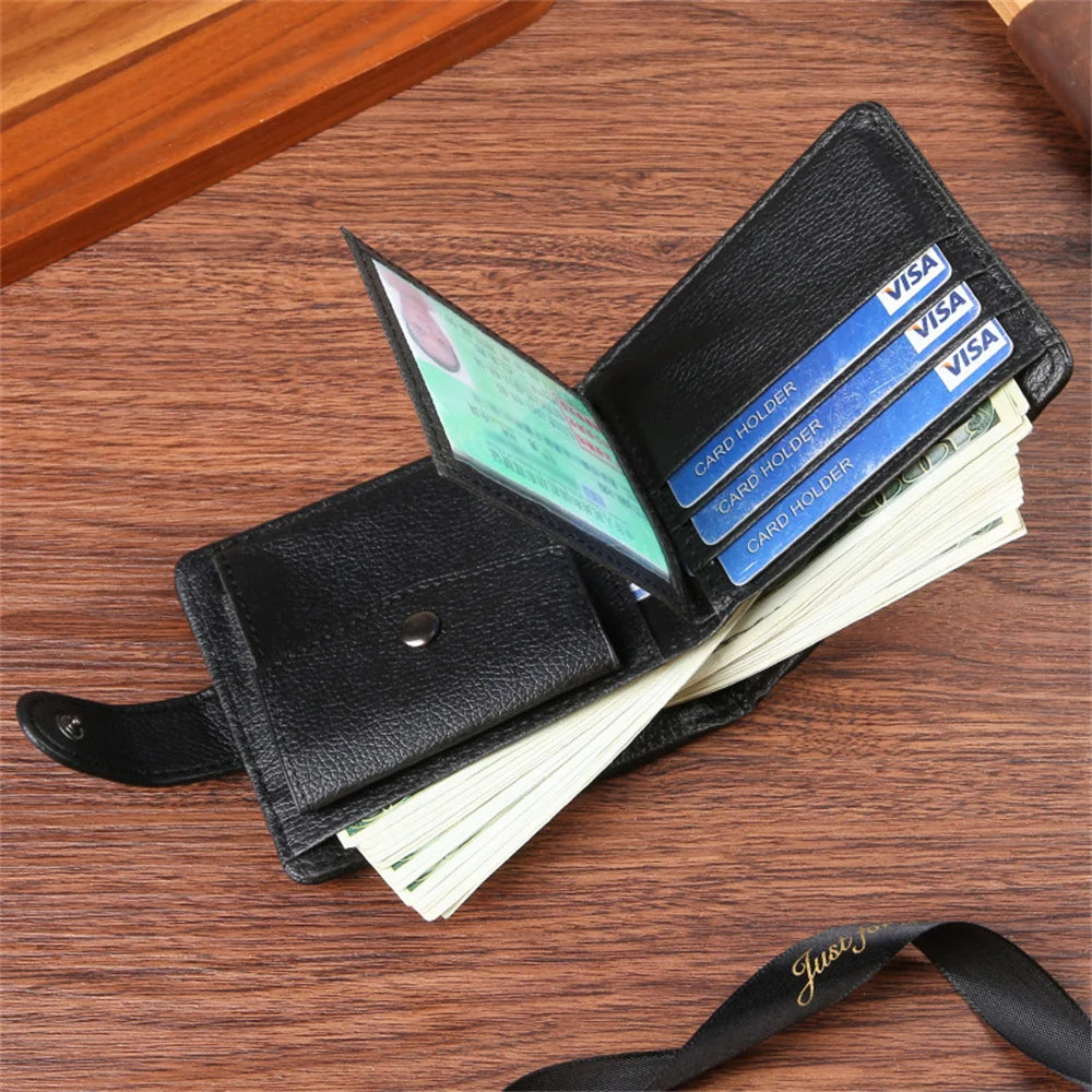Men’s Vintage Leather Wallet – Zipper & Snap Closure