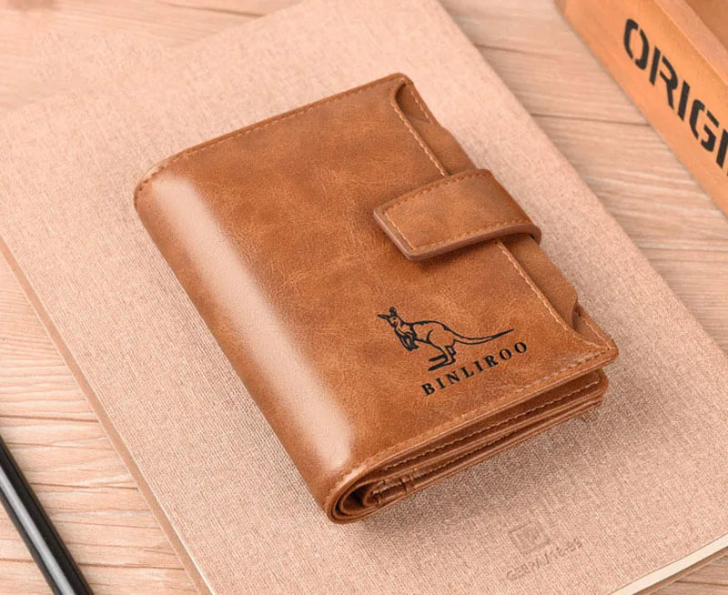 Men’s Leather Wallet – RFID Short Card Holder with Zipper