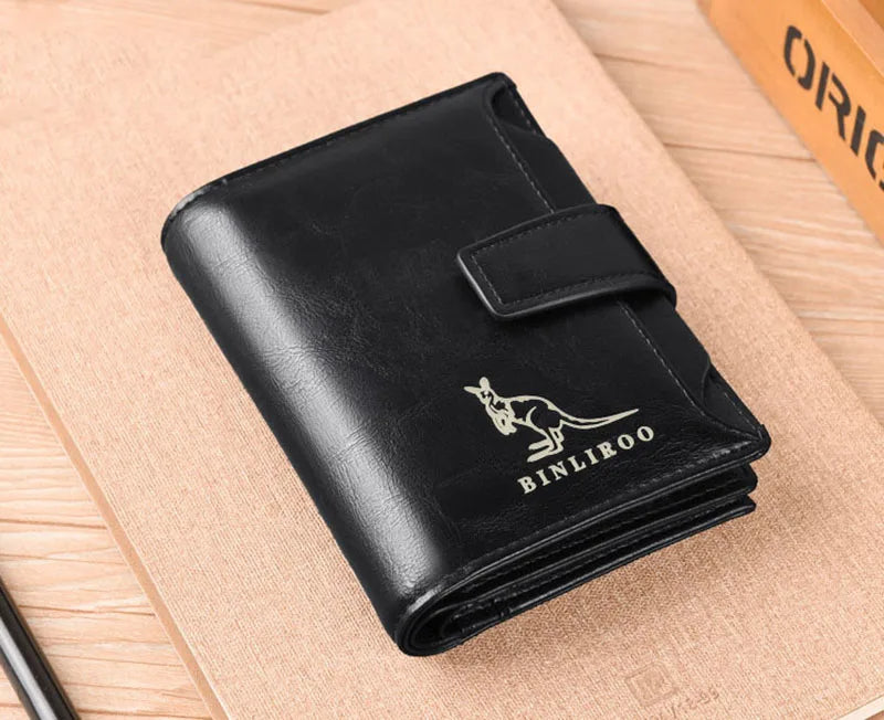 Men’s Leather Wallet – RFID Short Card Holder with Zipper