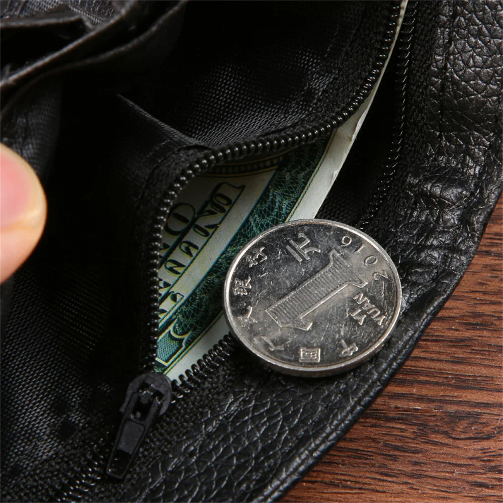 Men’s Vintage Leather Wallet – Zipper & Snap Closure