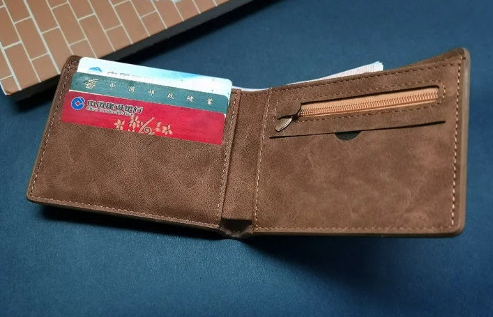 Slim Leather Wallet for Men – Vintage Style with Coin Pocket