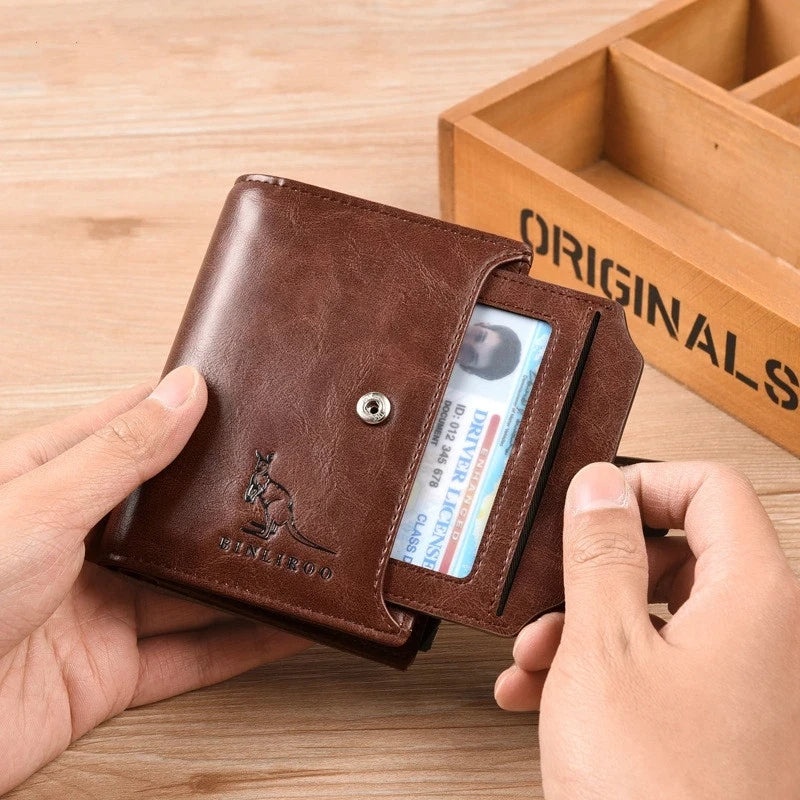 Men’s Leather Wallet – RFID Short Card Holder with Zipper