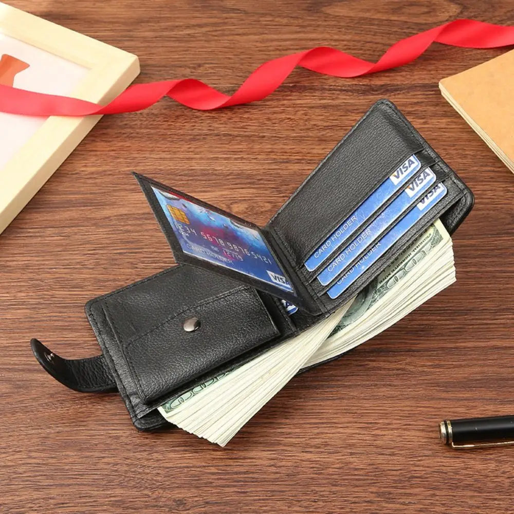 Men's Compact Leather Wallet – Zippered Multi-Card Design