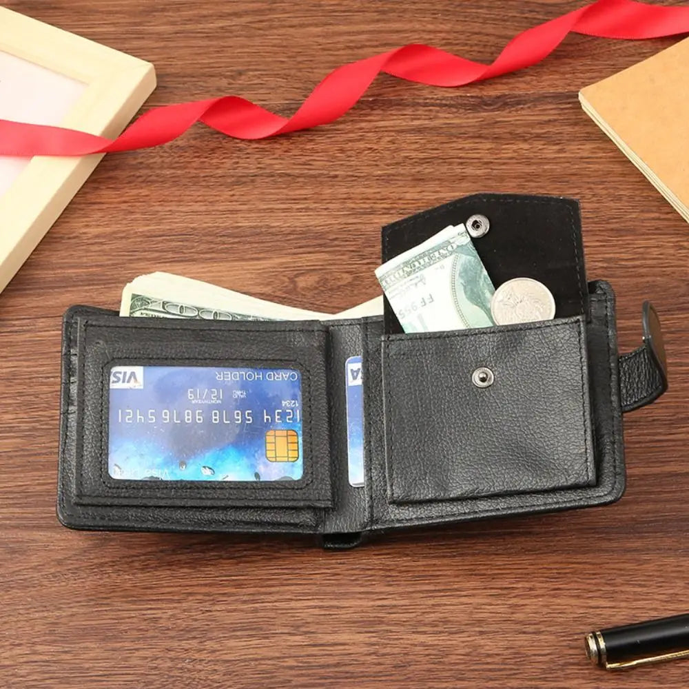 Men's Compact Leather Wallet – Zippered Multi-Card Design