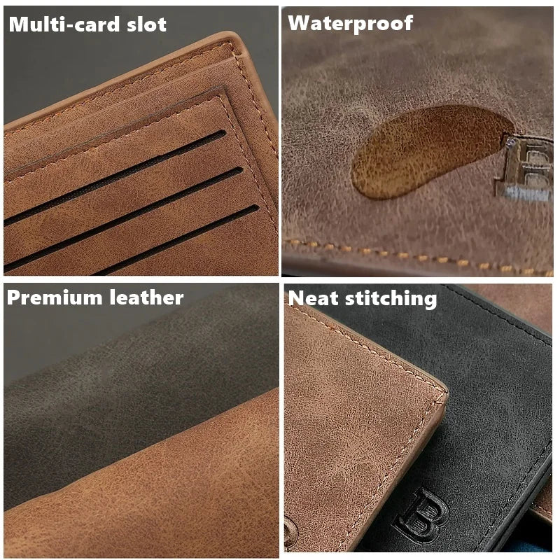 Slim Leather Wallet for Men – Vintage Style with Coin Pocket