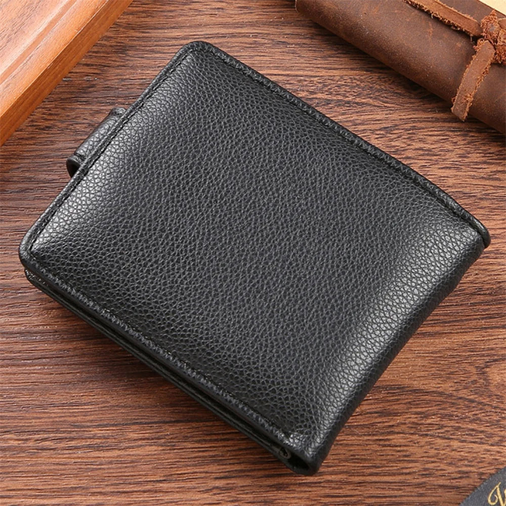 Men’s Vintage Leather Wallet – Zipper & Snap Closure