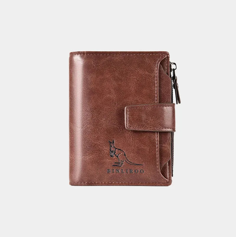 Men’s Leather Wallet – RFID Short Card Holder with Zipper