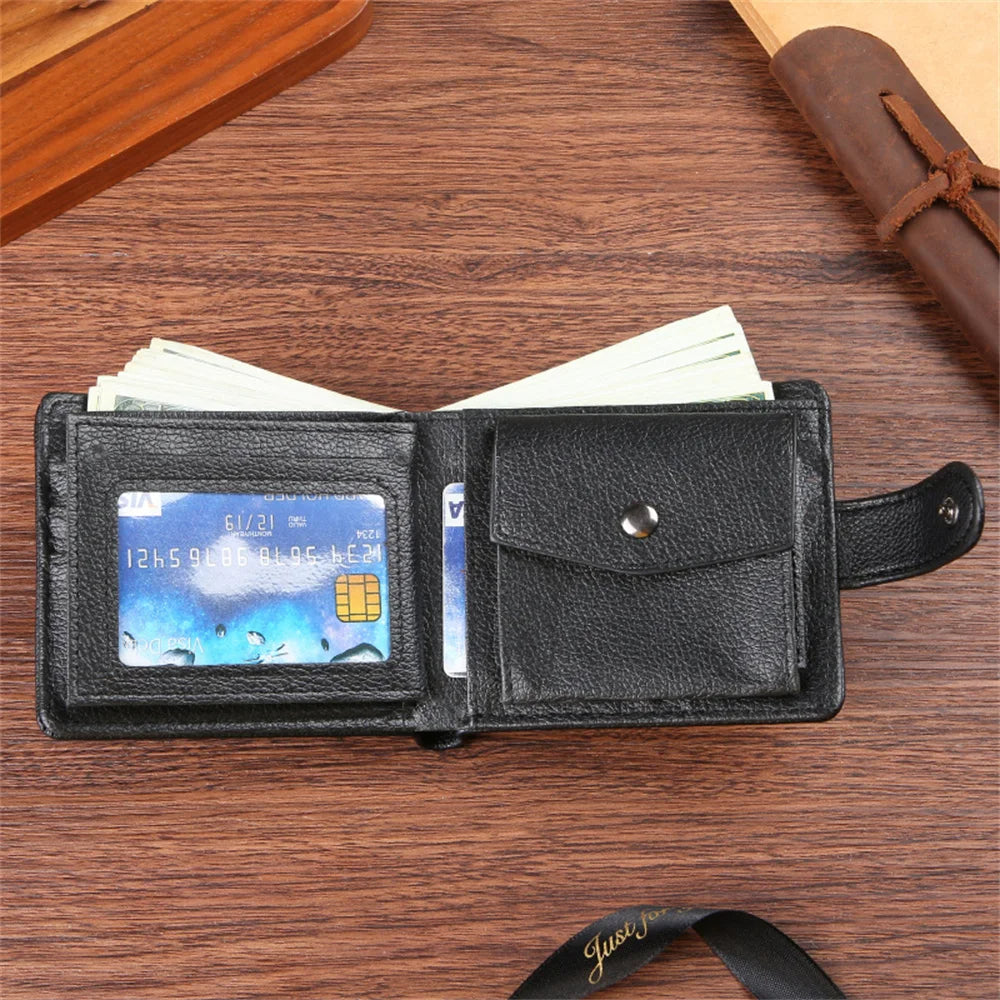 Men’s Vintage Leather Wallet – Zipper & Snap Closure