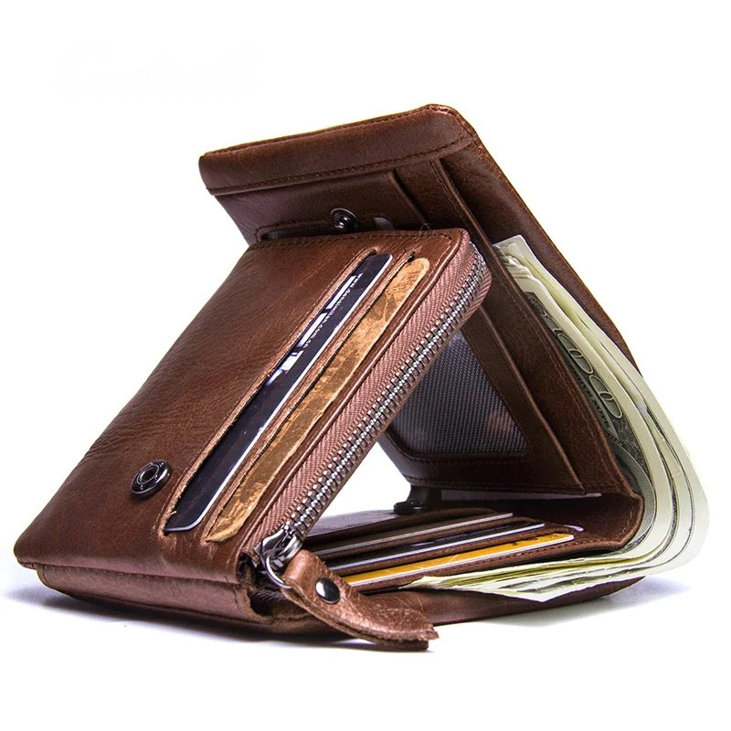 Classic Trifold Leather Wallet for Men – With Zipper & Coin Pocket