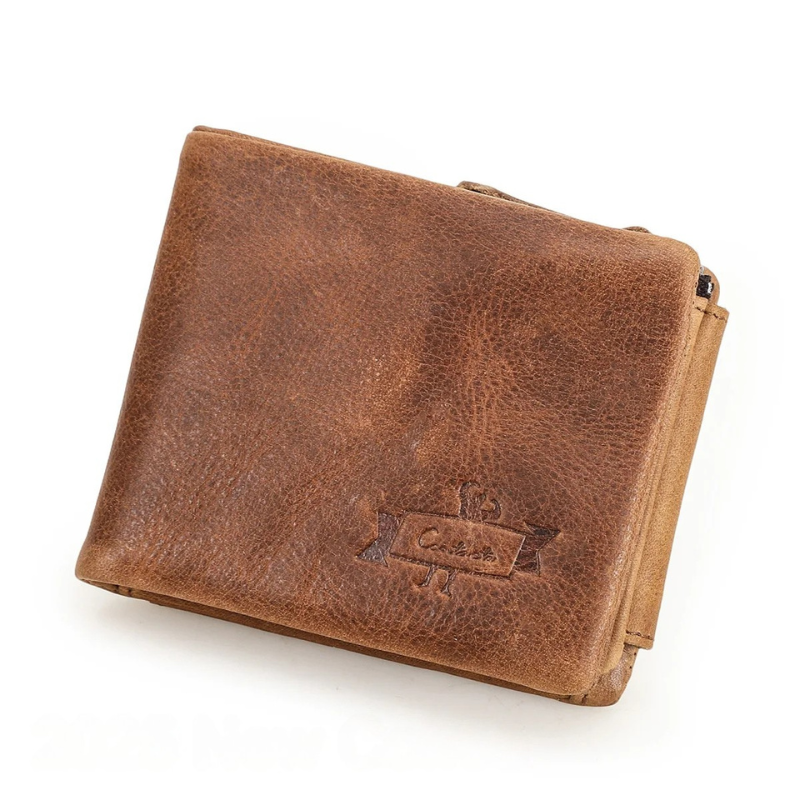Classic Trifold Leather Wallet for Men – With Zipper & Coin Pocket