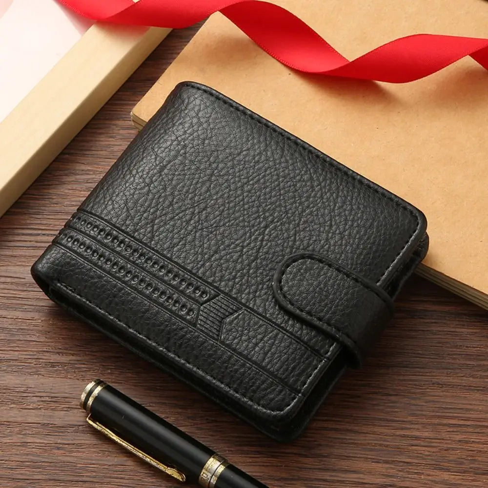 Men's Compact Leather Wallet – Zippered Multi-Card Design