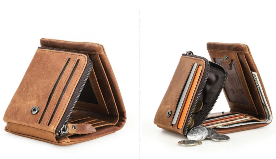 Classic Trifold Leather Wallet for Men – With Zipper & Coin Pocket