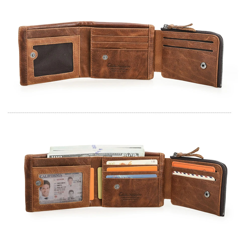 Classic Trifold Leather Wallet for Men – With Zipper & Coin Pocket