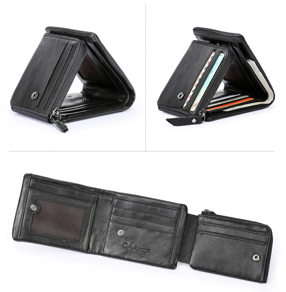 Classic Trifold Leather Wallet for Men – With Zipper & Coin Pocket