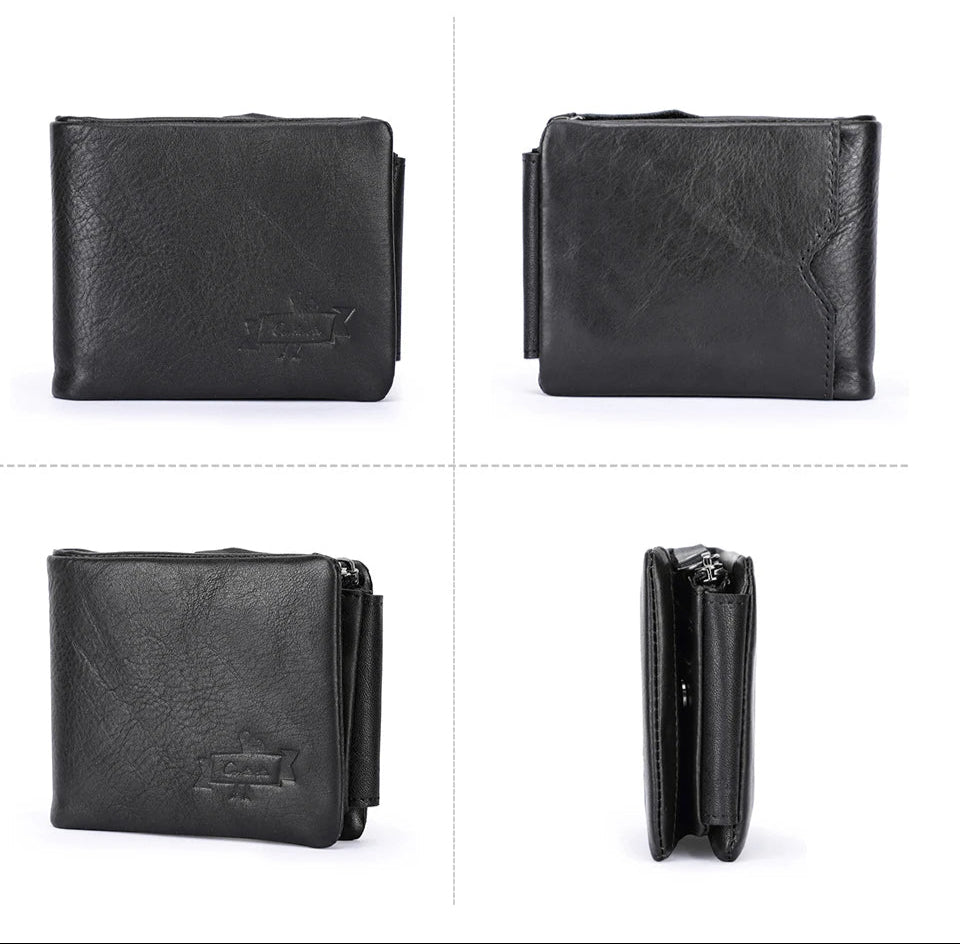 Classic Trifold Leather Wallet for Men – With Zipper & Coin Pocket