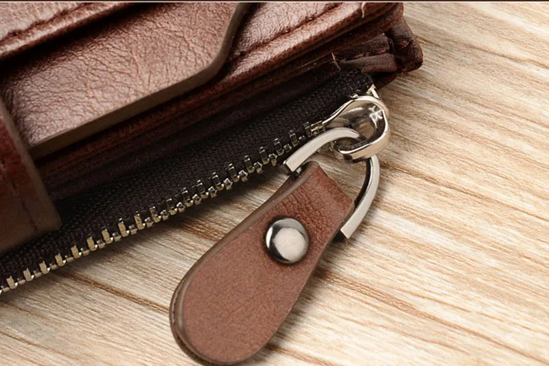 Men’s Leather Wallet – RFID Short Card Holder with Zipper