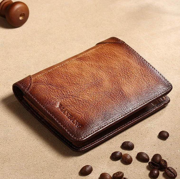 Men's Leather Trifold Wallet – ID Window & Card Holder