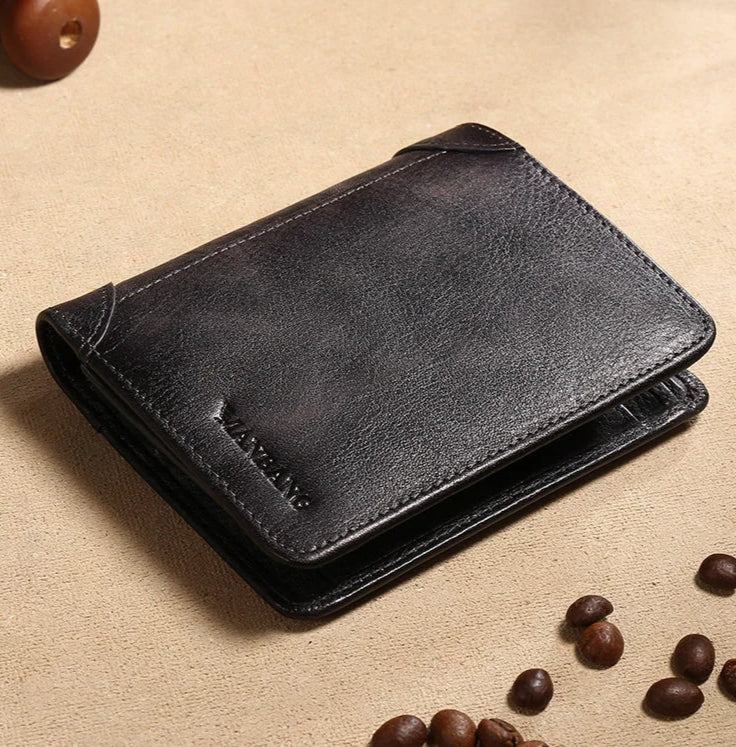 Men's Leather Trifold Wallet – ID Window & Card Holder