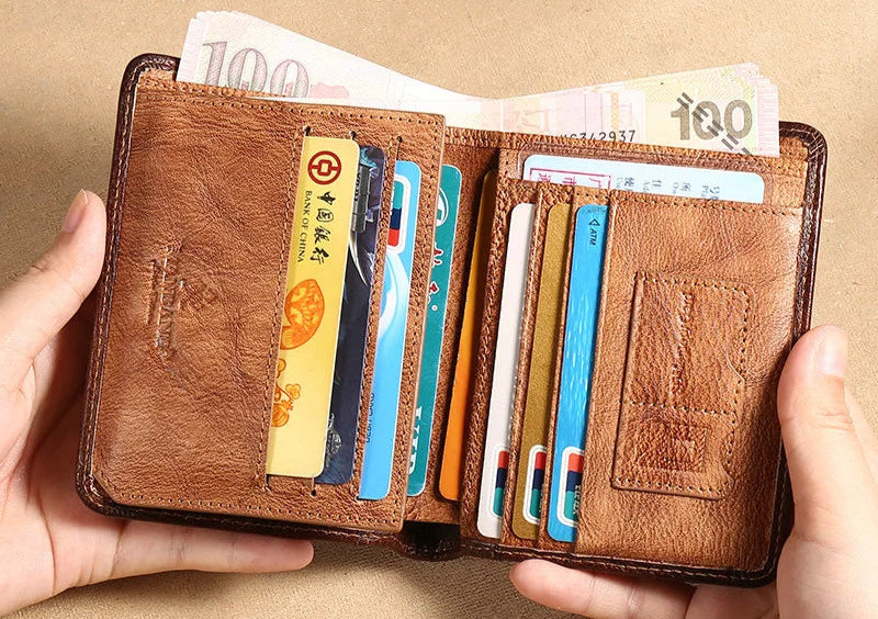 Men's Leather Trifold Wallet – ID Window & Card Holder