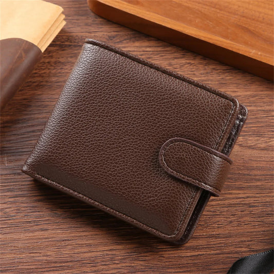 Men’s Vintage Leather Wallet – Zipper & Snap Closure