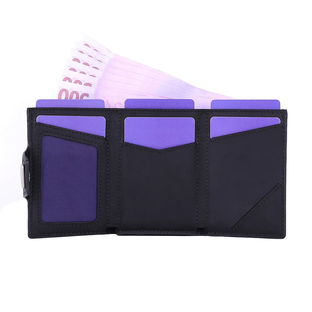 Men's RFID Pop-Up Wallet – Slim Aluminum & Leather Card Holder