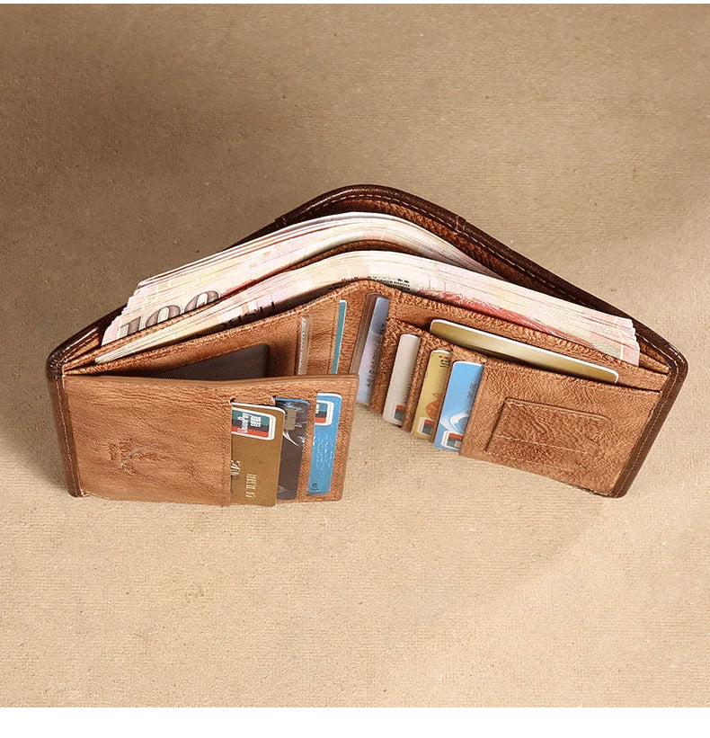 Men's Leather Trifold Wallet – ID Window & Card Holder