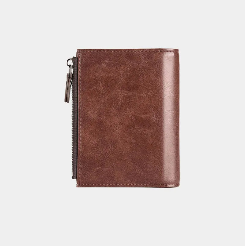 Men’s Leather Wallet – RFID Short Card Holder with Zipper