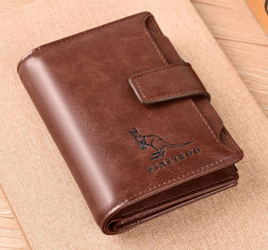 Men’s Leather Wallet – RFID Short Card Holder with Zipper