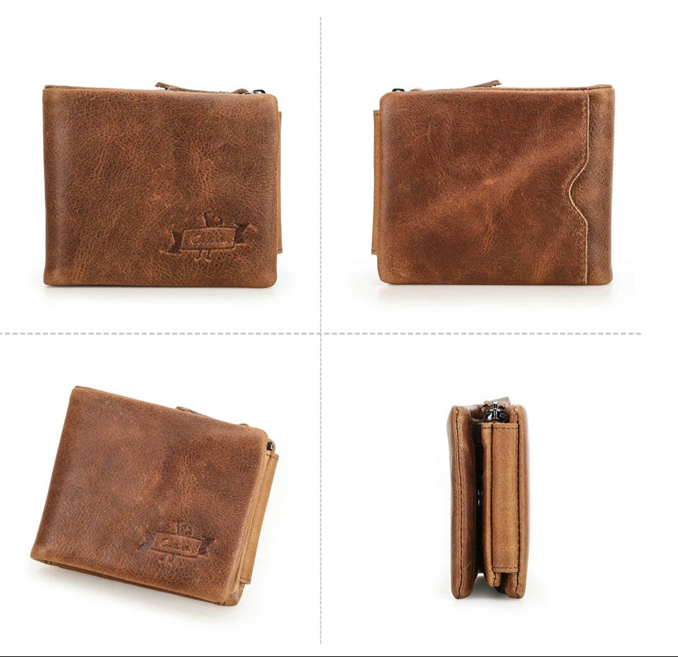 Classic Trifold Leather Wallet for Men – With Zipper & Coin Pocket