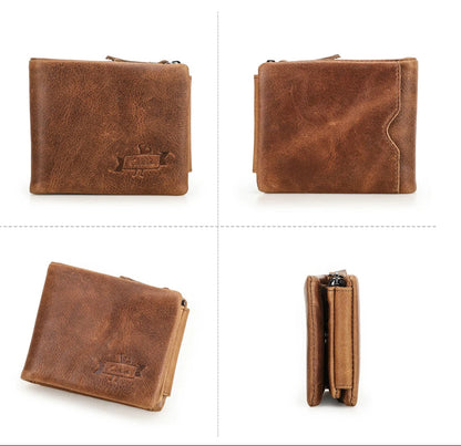 Classic Trifold Leather Wallet for Men – With Zipper & Coin Pocket