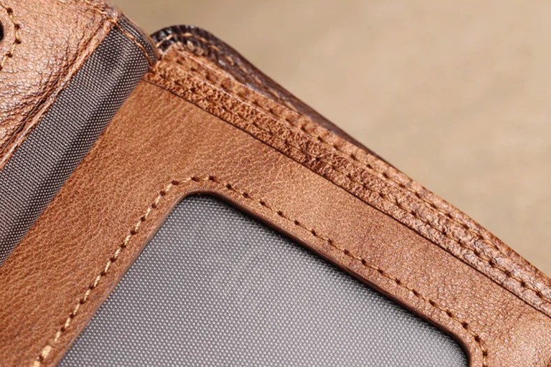 Men's Leather Trifold Wallet – ID Window & Card Holder