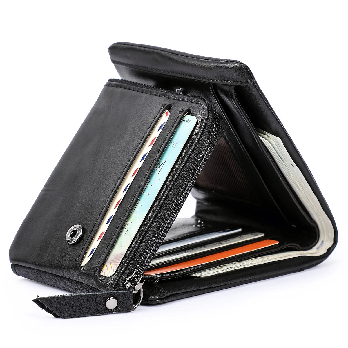 Classic Trifold Leather Wallet for Men – With Zipper & Coin Pocket