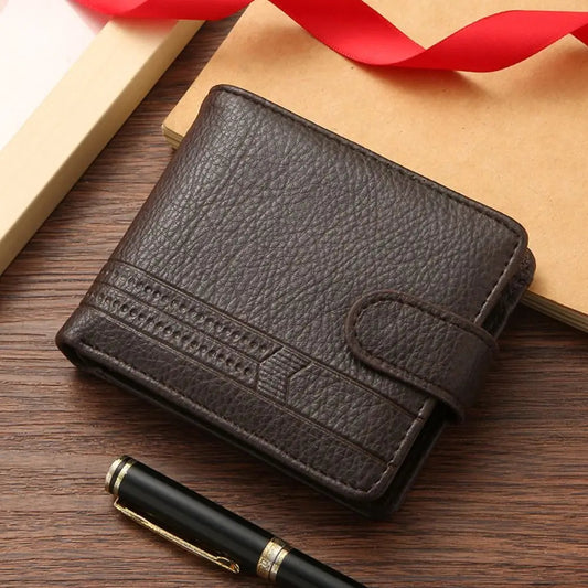 Men's Compact Leather Wallet – Zippered Multi-Card Design